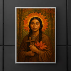 Saint Kateri Tekakwitha woodland halo of autumn leaves poster 5