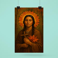 Saint Kateri Tekakwitha woodland halo of autumn leaves poster 6