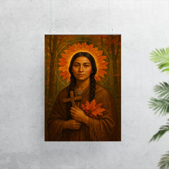 Saint Kateri Tekakwitha woodland halo of autumn leaves poster 7