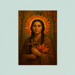 Saint Kateri Tekakwitha woodland halo of autumn leaves poster 8