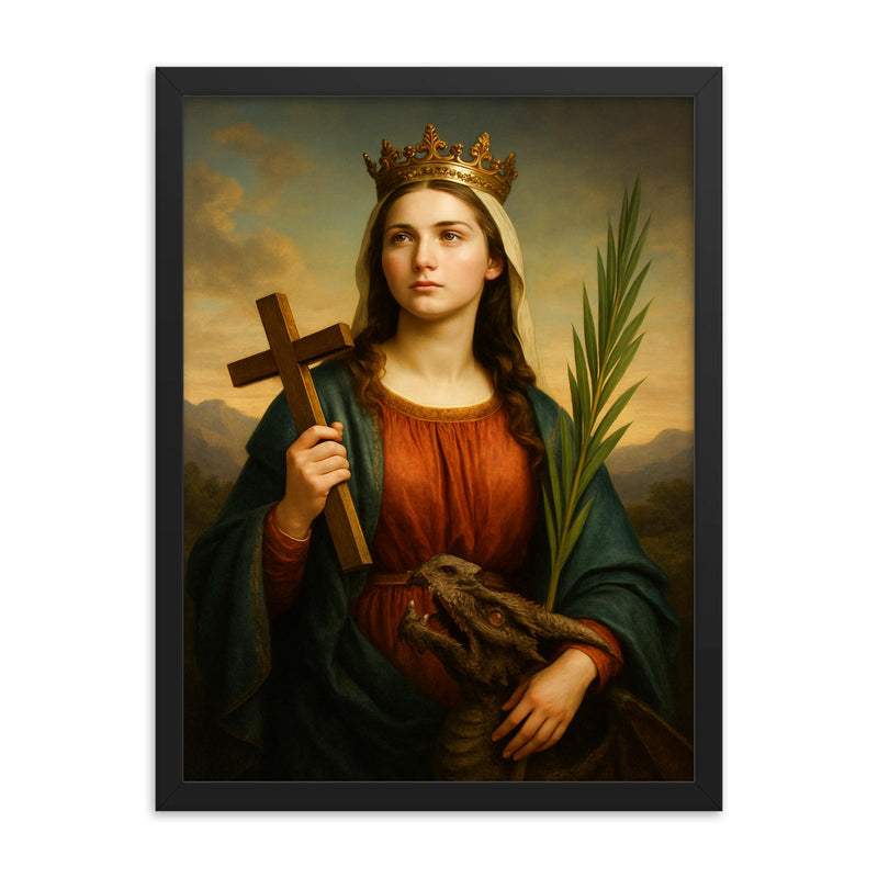 Saint Margaret of Antioch framed print on a plain backdrop in size 18