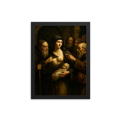 Saint Marina the Monk cloister secret revealed scene framed print on a plain backdrop in size 12"x16".