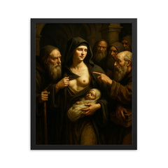 Saint Marina the Monk cloister secret revealed scene framed print on a plain backdrop in size 16"x20".