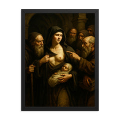 Saint Marina the Monk cloister secret revealed scene framed print on a plain backdrop in size 18"x24".