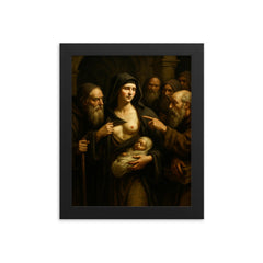 Saint Marina the Monk cloister secret revealed scene framed print on a plain backdrop in size 8"x10".