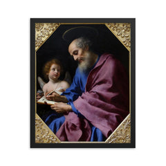 Saint Matthew by Carlo Dolci framed print on a plain backdrop in size 16"x20".