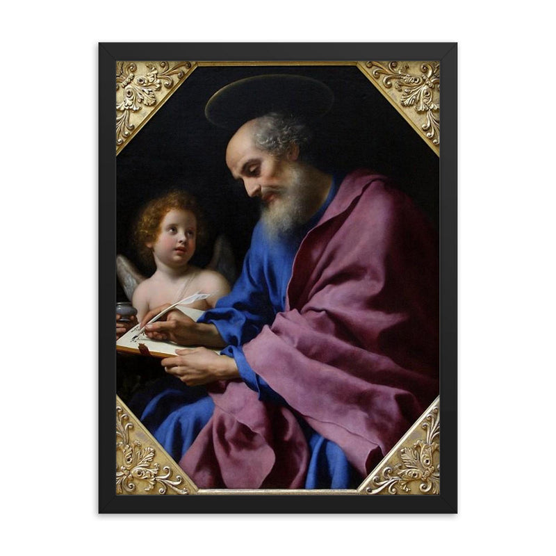 Saint Matthew by Carlo Dolci framed print on a plain backdrop in size 18