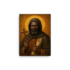 Saint Moses the Black desert icon portrait canvas print on a plain backdrop in size 12"x16".
