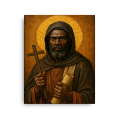 Saint Moses the Black desert icon portrait canvas print on a plain backdrop in size 16"x20".