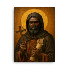 Saint Moses the Black desert icon portrait canvas print on a plain backdrop in size 18"x24".