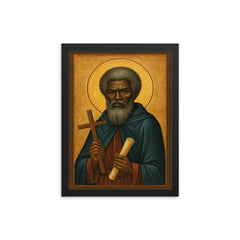 Saint Moses the Black desert icon portrait framed print on a plain backdrop in size 12"x16".