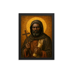 Saint Moses the Black desert icon portrait framed print on a plain backdrop in size 12"x16".