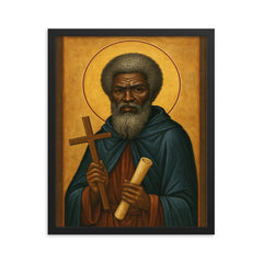 Saint Moses the Black desert icon portrait framed print on a plain backdrop in size 16"x20".