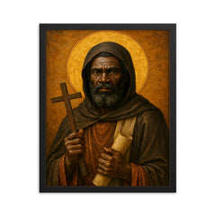Saint Moses the Black desert icon portrait framed print on a plain backdrop in size 16"x20".