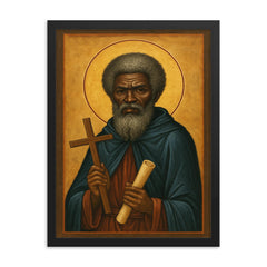 Saint Moses the Black desert icon portrait framed print on a plain backdrop in size 18"x24".