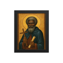 Saint Moses the Black desert icon portrait framed print on a plain backdrop in size 8"x10".