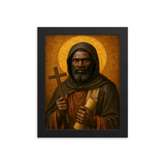 Saint Moses the Black desert icon portrait framed print on a plain backdrop in size 8"x10".