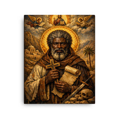Saint Moses the Black icon portrait canvas print on a plain backdrop in size 16"x20".