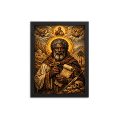 Saint Moses the Black icon portrait framed print on a plain backdrop in size 12"x16".