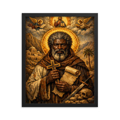 Saint Moses the Black icon portrait framed print on a plain backdrop in size 16"x20".