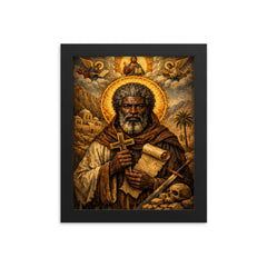 Saint Moses the Black icon portrait framed print on a plain backdrop in size 8"x10".
