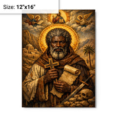 Saint Moses the Black icon portrait metal print on a plain backdrop in size 12"x16".