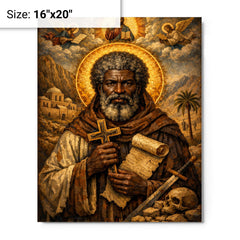 Saint Moses the Black icon portrait metal print on a plain backdrop in size 16"x20".