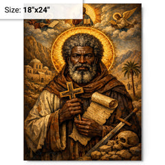 Saint Moses the Black icon portrait metal print on a plain backdrop in size 18"x24".