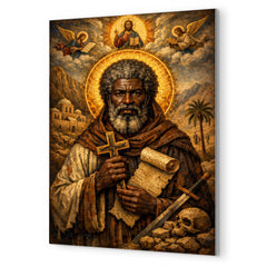 Saint Moses the Black icon portrait metal print mockup