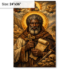 Saint Moses the Black icon portrait metal print on a plain backdrop in size 24"x36".