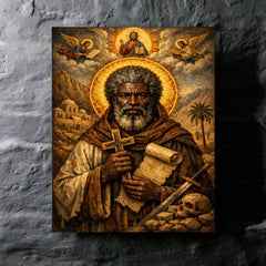 Saint Moses the Black icon portrait metal print mockup