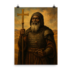 Saint Moses the Black in desert monastic armor poster on a plain backdrop in size 8"x10".