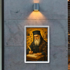 Saint Nektarios writing among bees and icons poster 2
