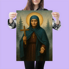Saint Olga of Alaska among spruce and sea fog poster 3