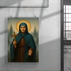 Saint Olga of Alaska among spruce and sea fog poster 4