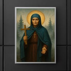 Saint Olga of Alaska among spruce and sea fog poster 5