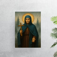 Saint Olga of Alaska among spruce and sea fog poster 7