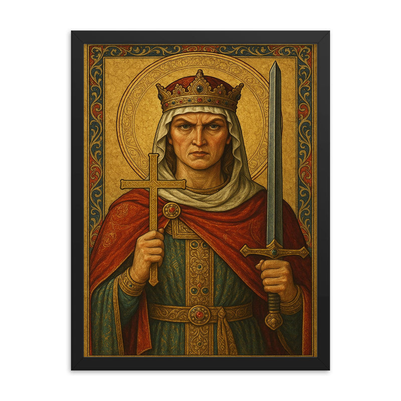 Saint Olga of Kiev stern avenger in Byzantine icon style framed print mockup 18x24