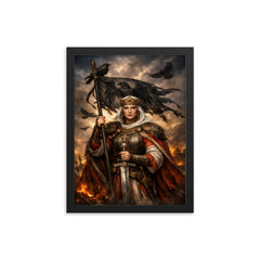 Saint Olga of Kiev with raven standard framed print on a plain backdrop in size 12"x16".