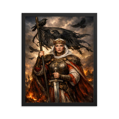 Saint Olga of Kiev with raven standard framed print on a plain backdrop in size 16"x20".