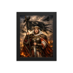 Saint Olga of Kiev with raven standard framed print on a plain backdrop in size 8"x10".