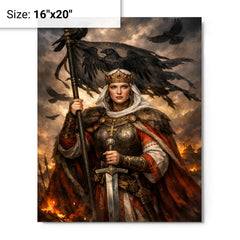 Saint Olga of Kiev with raven standard metal print on a plain backdrop in size 16"x20".