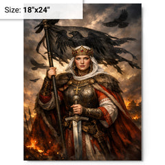 Saint Olga of Kiev with raven standard metal print on a plain backdrop in size 18"x24".