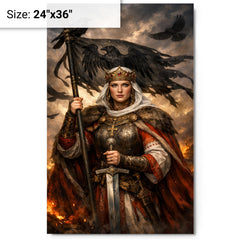 Saint Olga of Kiev with raven standard metal print on a plain backdrop in size 24"x36".