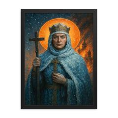 Saint Olga of Kyiv in frost and churchfire glow framed print on a plain backdrop in size 18"x24".