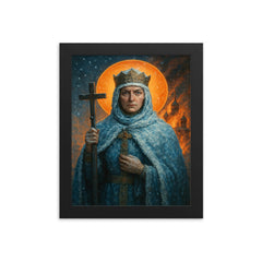 Saint Olga of Kyiv in frost and churchfire glow framed print on a plain backdrop in size 8"x10".