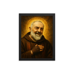 Saint Padre Pio framed print on a plain backdrop in size 12"x16".