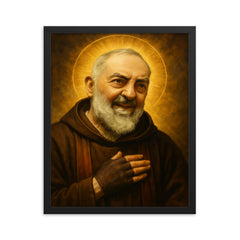 Saint Padre Pio framed print on a plain backdrop in size 16"x20".