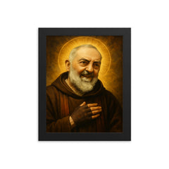 Saint Padre Pio framed print on a plain backdrop in size 8"x10".