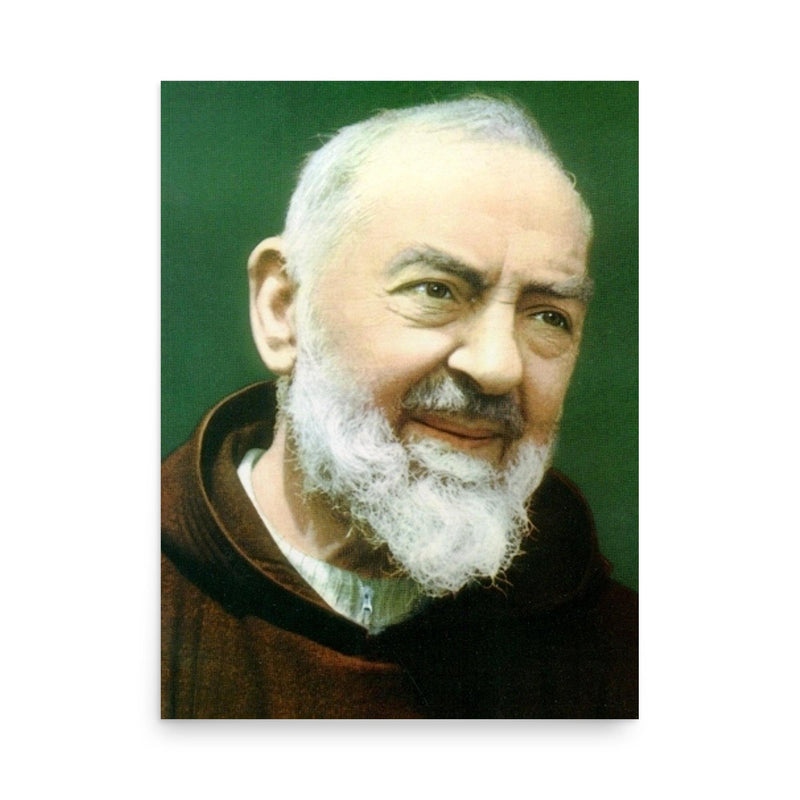 Saint Padre Pio poster on a plain backdrop in size 18